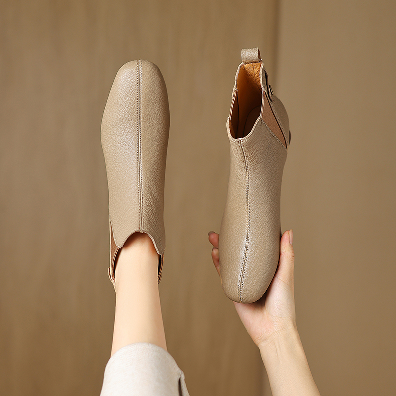 羊皮/3cm秋冬真皮短靴女新款中跟圆头中年妈妈短筒保暖单靴马丁靴