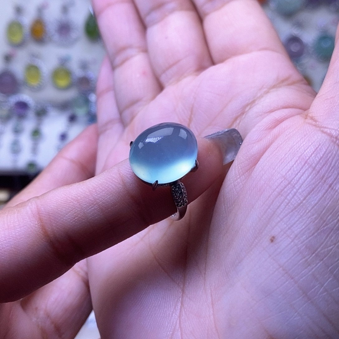 掬***手岫玉银S925镶嵌戒指