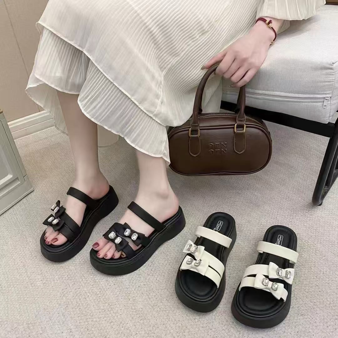 百搭蝴蝶结休闲厚底增高凉拖鞋2025新款女外穿一脚蹬凉鞋拖鞋 828