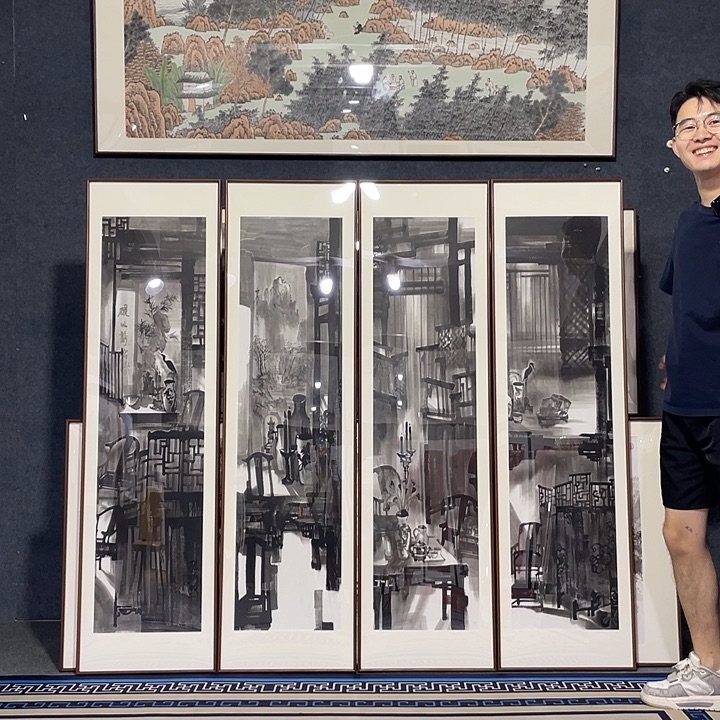 国画手绘作品带框