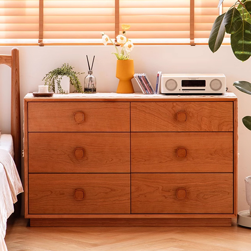 北欧樱桃木方果六斗柜中古风卧室置物柜客厅储物柜抽屉柜床尾柜