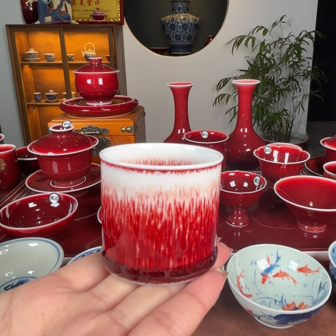 杯闻轩坊柴窑 原矿郎红直筒杯