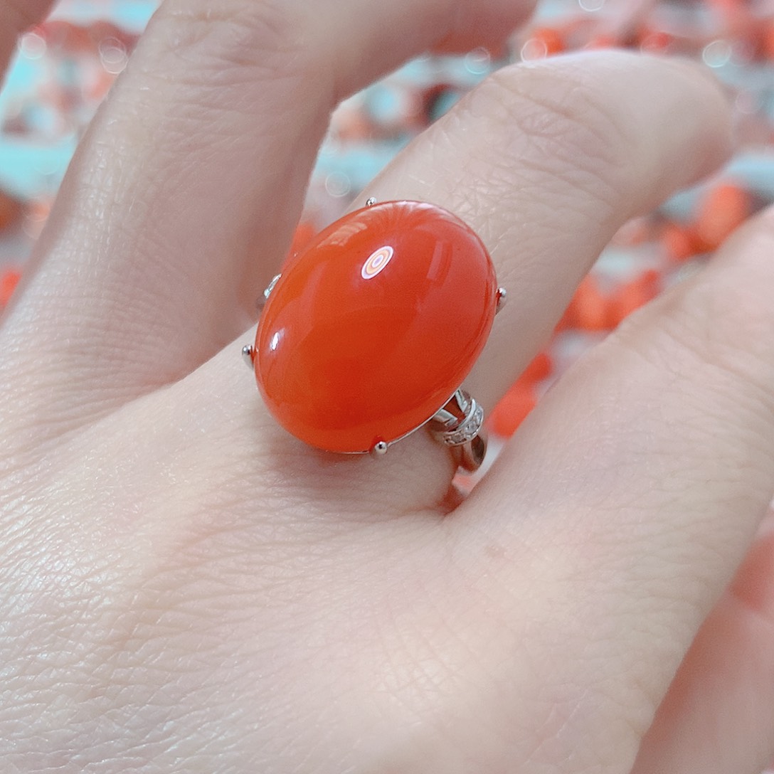 南红玛瑙戒指银S925镶嵌