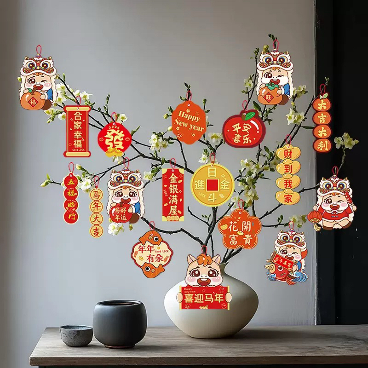 国潮马年2026春节新款挂饰过年装饰品醒狮创意绿植盆景小挂件吊饰