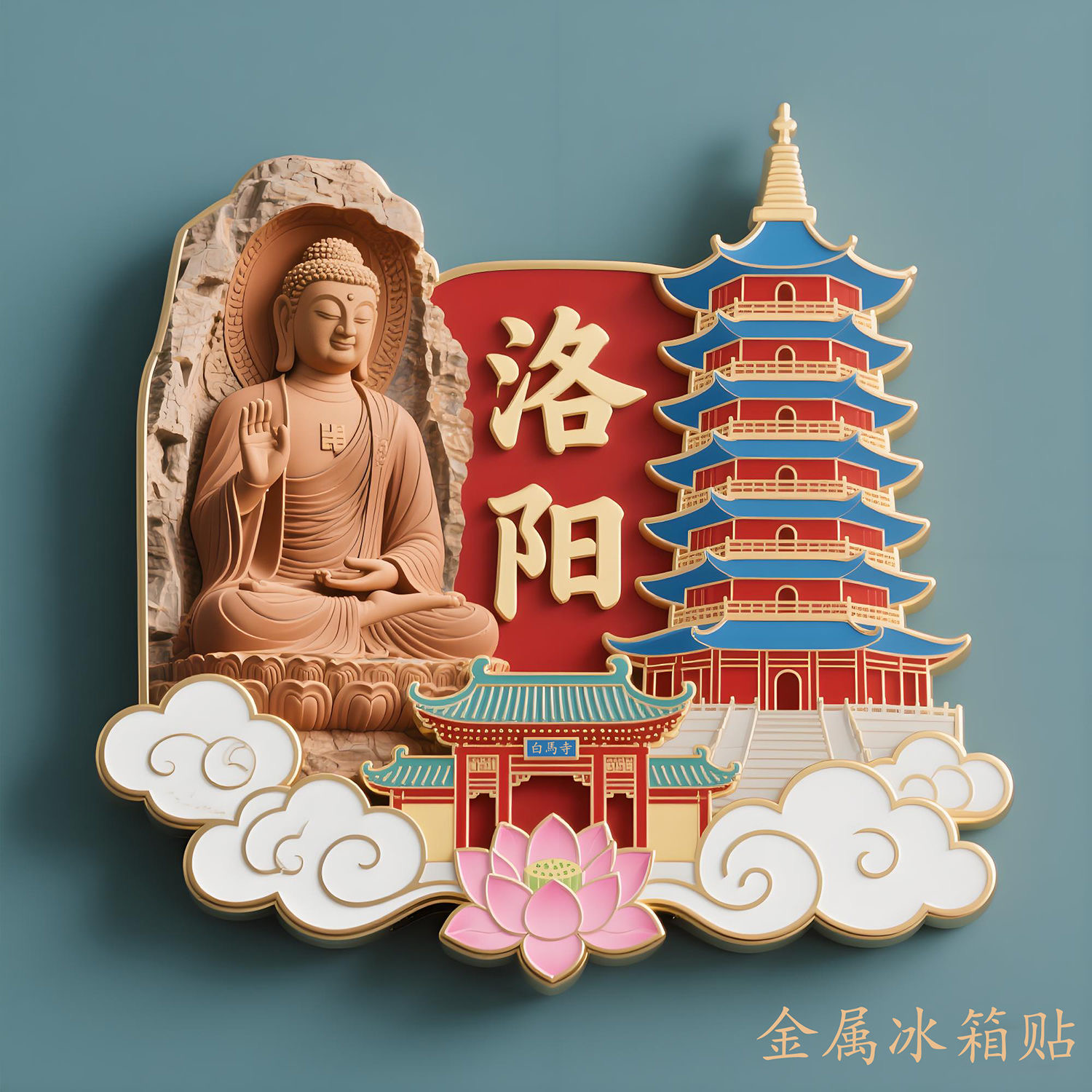 河南洛阳文创金属冰箱贴浮雕立体磁吸原创旅游景点纪念品国潮礼物