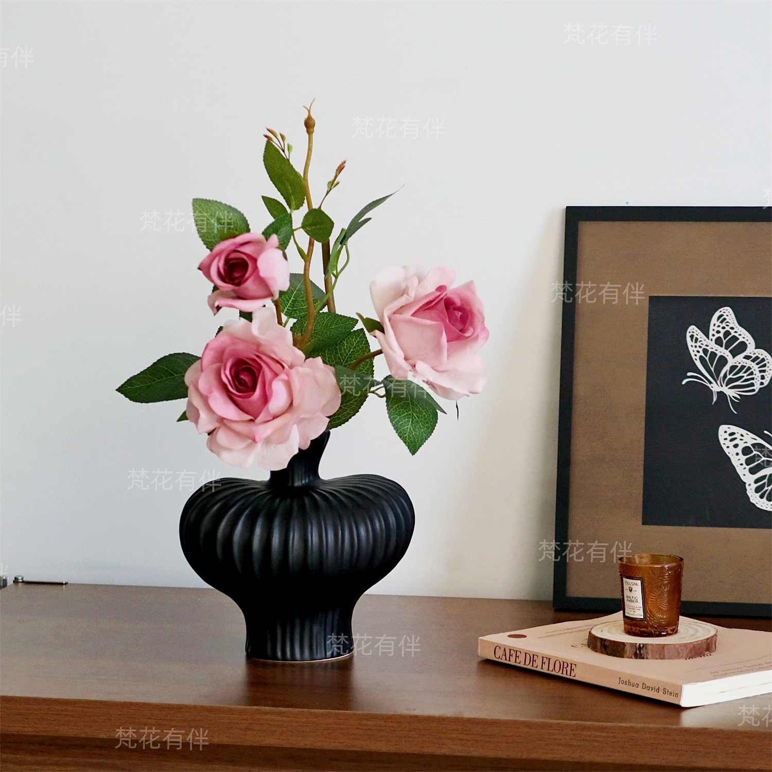 乌梅子酱保湿手感玫瑰仿真花假花餐边柜家居装饰客厅装饰花艺摆件