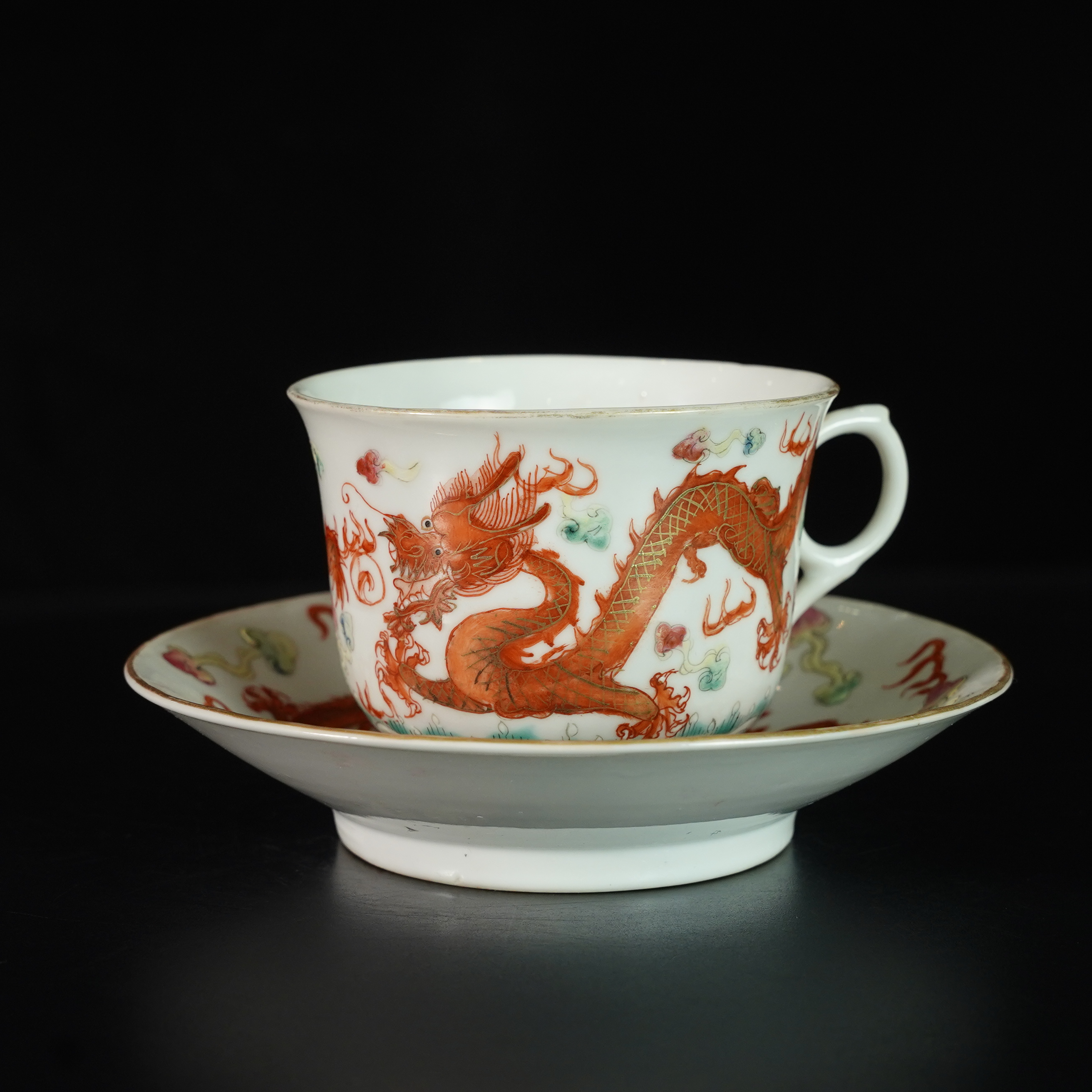 LXRC250304002【十竹斋】清宣统江西瓷业公司双龙戏珠杯碟套