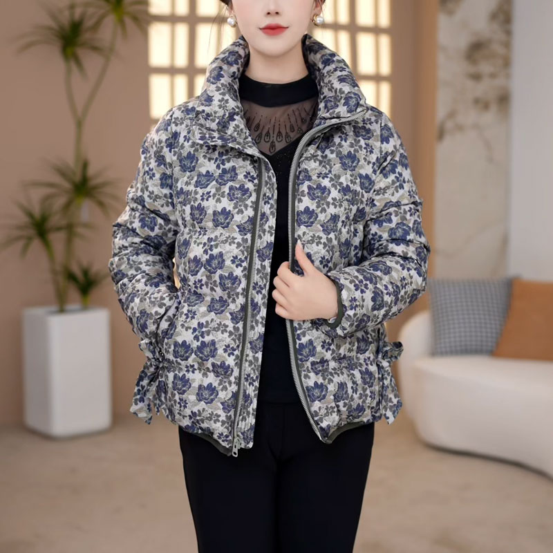 花色羽绒服女冬装2025年新款洋气时尚保暖免洗短款白鸭绒外套