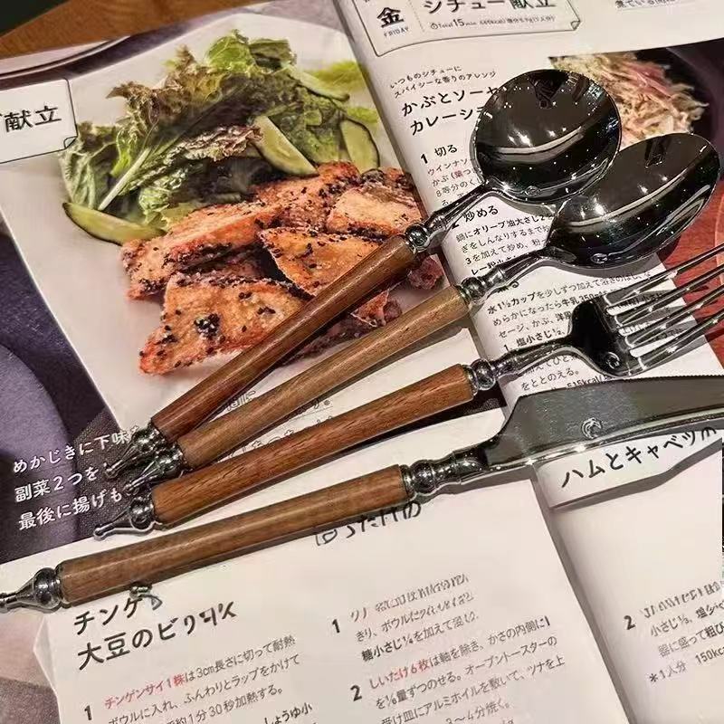 圆头干饭勺轻奢网红黄花梨仿木手柄!品级不锈钢喝汤勺子主餐新新