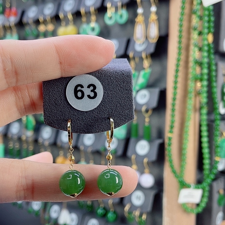 18K金镶嵌和田玉耳饰空***后