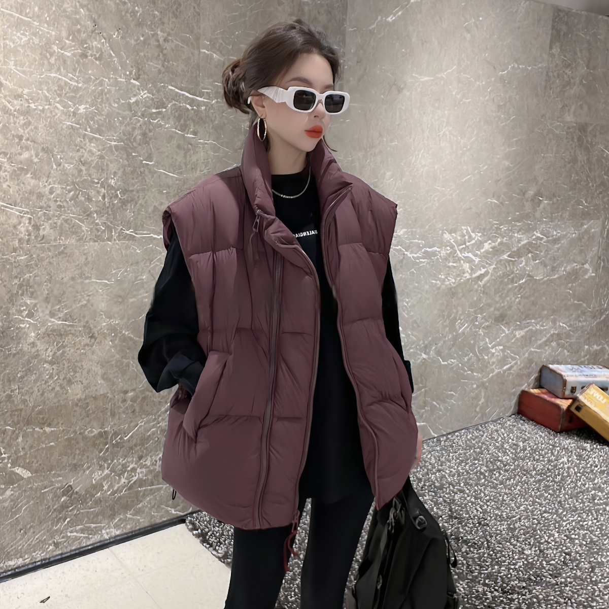 女士秋冬棉服马甲女双拉链外搭宽松背心马夹时髦休闲显瘦百搭外套