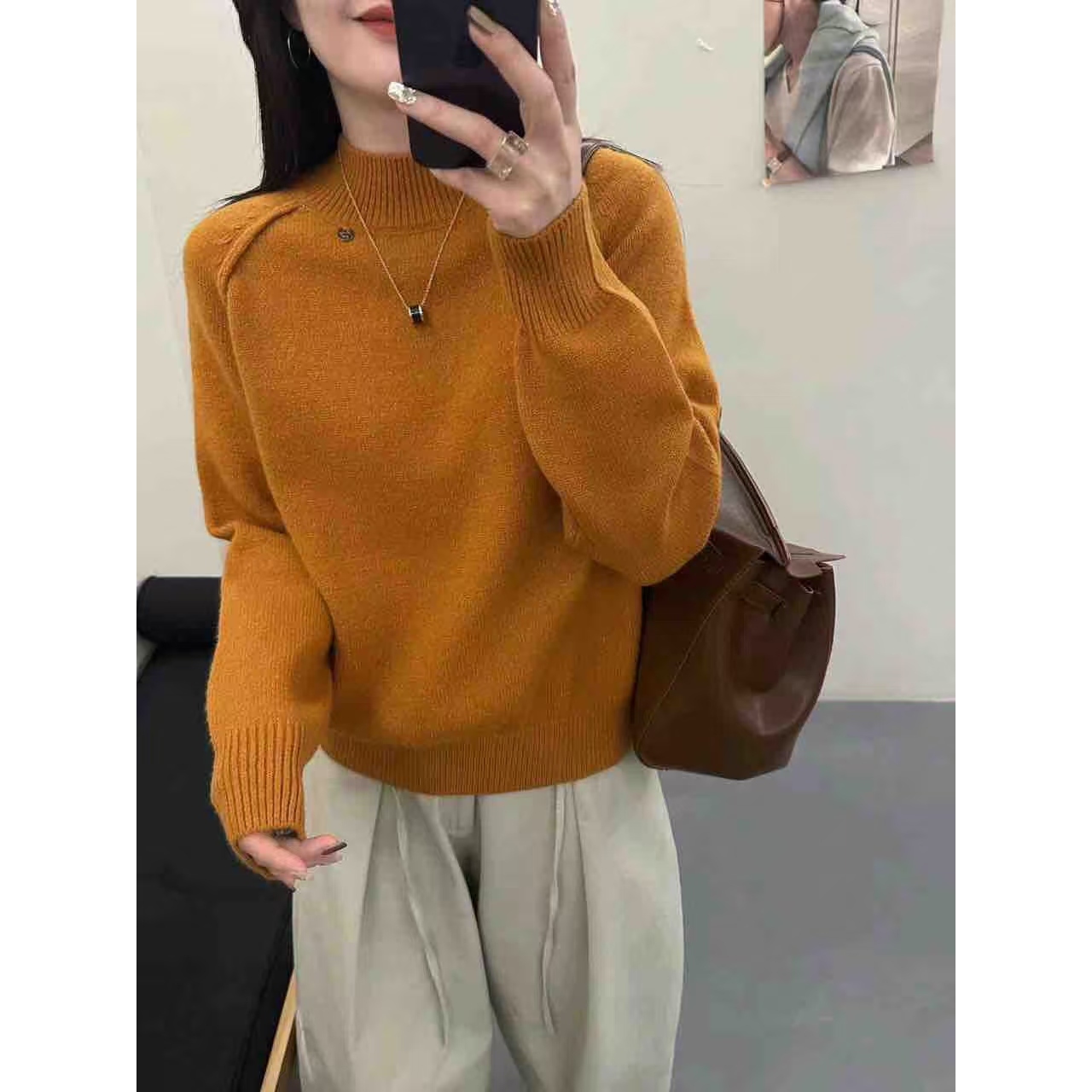 时尚半高领针织毛衣ZBS34107衣长63