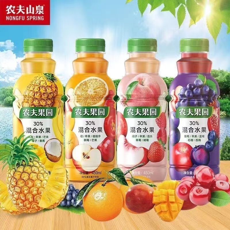 农夫山泉 果园混合果蔬水果汁大瓶桃子凤梨苹果橙汁饮料450ml