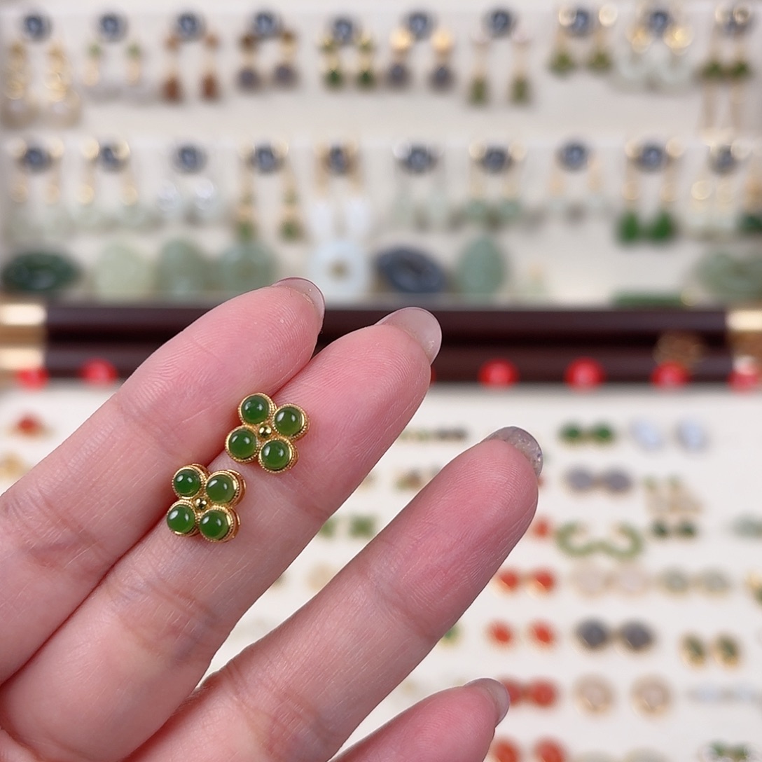 银S925镶嵌和田玉耳饰