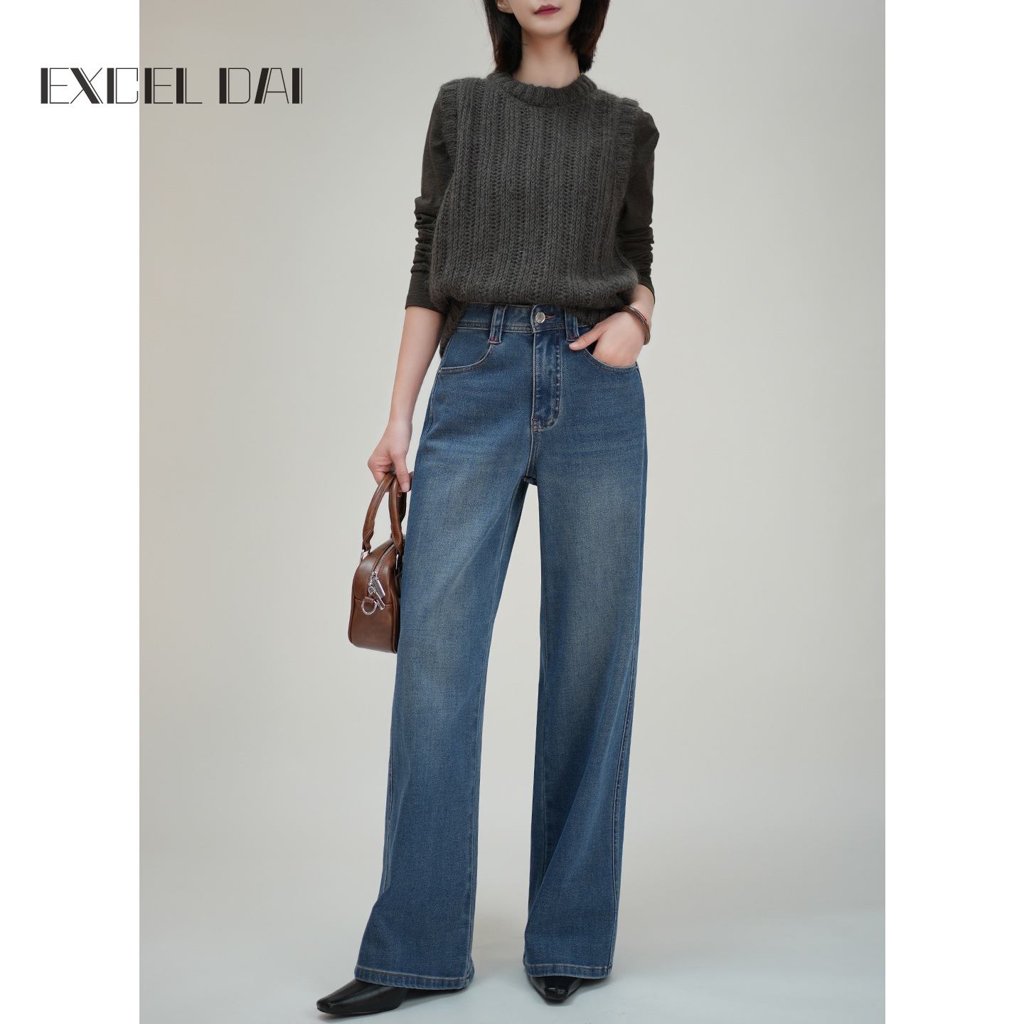 阔腿牛仔裤女2025新款秋冬季高腰宽松巨好看的四面弹超火直筒裤子