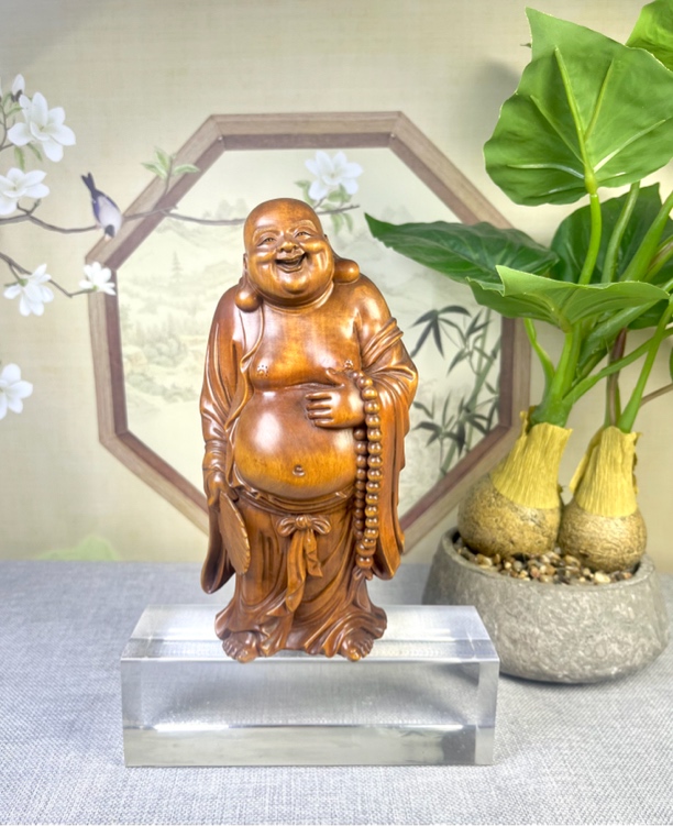 小叶黄杨木仿古做旧（弥勒佛）摆件高度18.5口径8.5招财进宝工艺