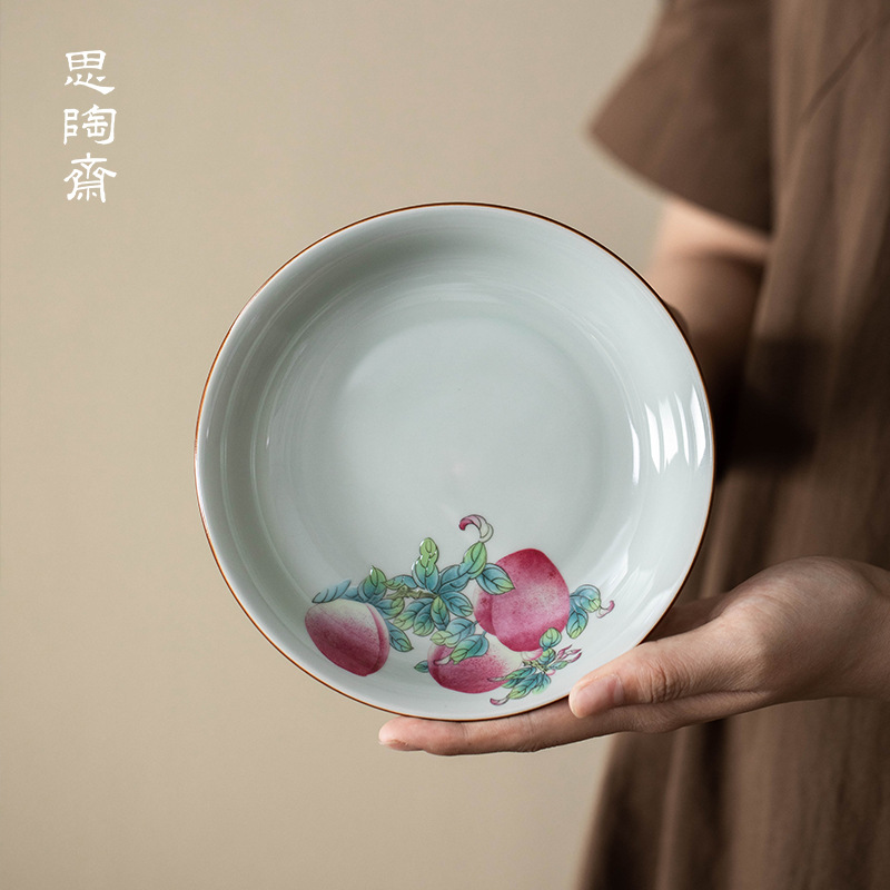思陶斋复古寿桃壶承功夫茶具干泡盘茶道配件养护底托陶瓷茶水果盘