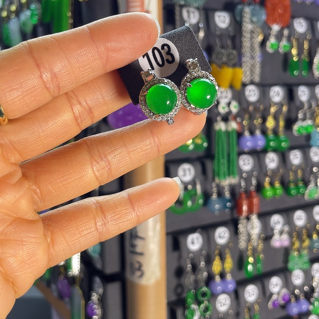 翡翠银S925镶嵌耳饰103