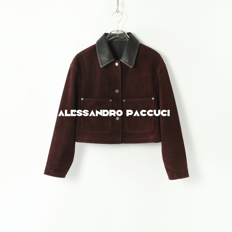 AP洛哥43036PY【黑标/真我】羊皮 擦色翻领皮绒面工装风短款皮衣