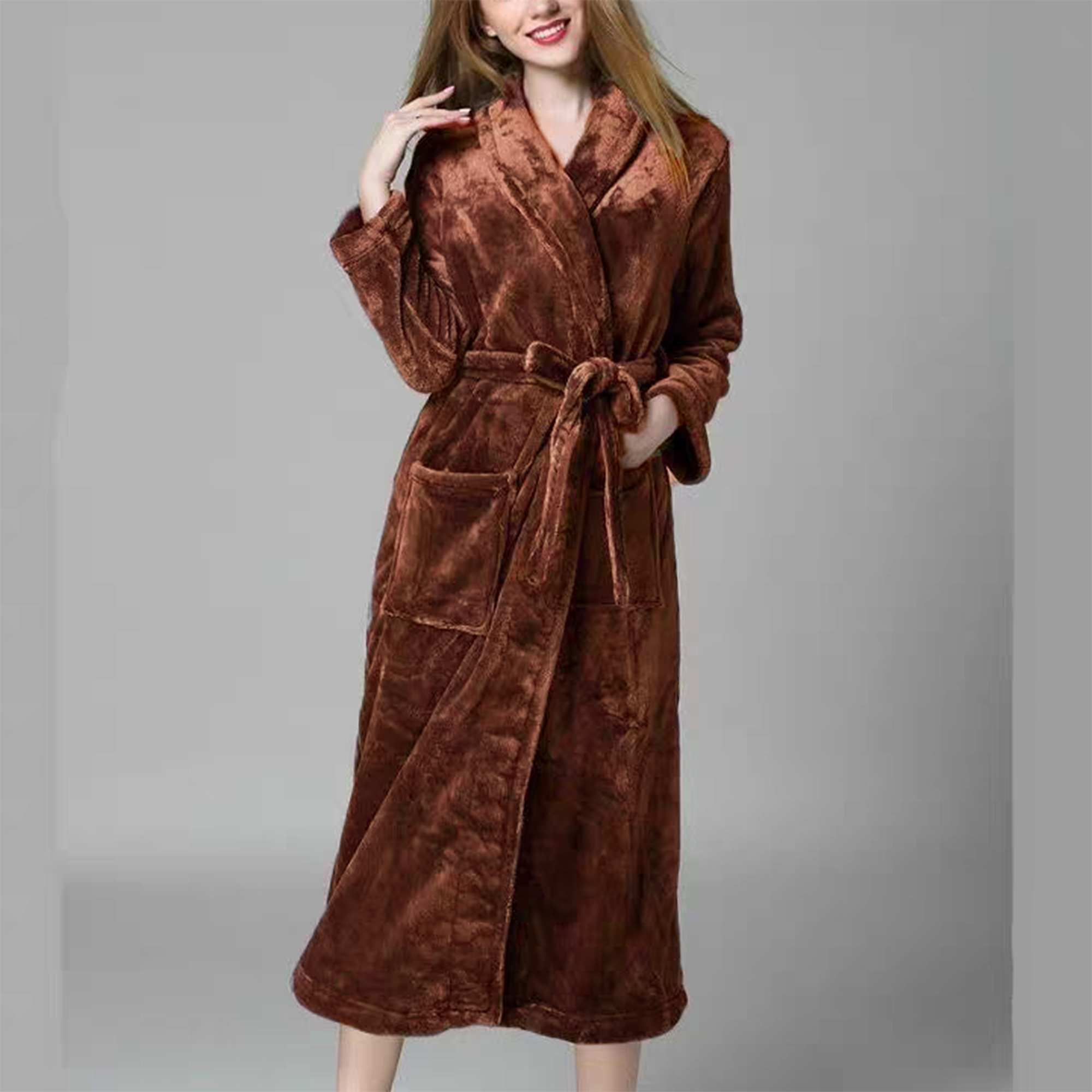 【超厚】情侣睡袍秋冬保暖双面法兰绒柔软舒适中长款浴袍