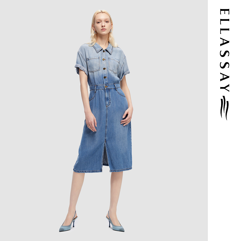 ELLASSAY歌力思春夏新款时尚莱赛尔牛仔连衣裙女EWD351N00300