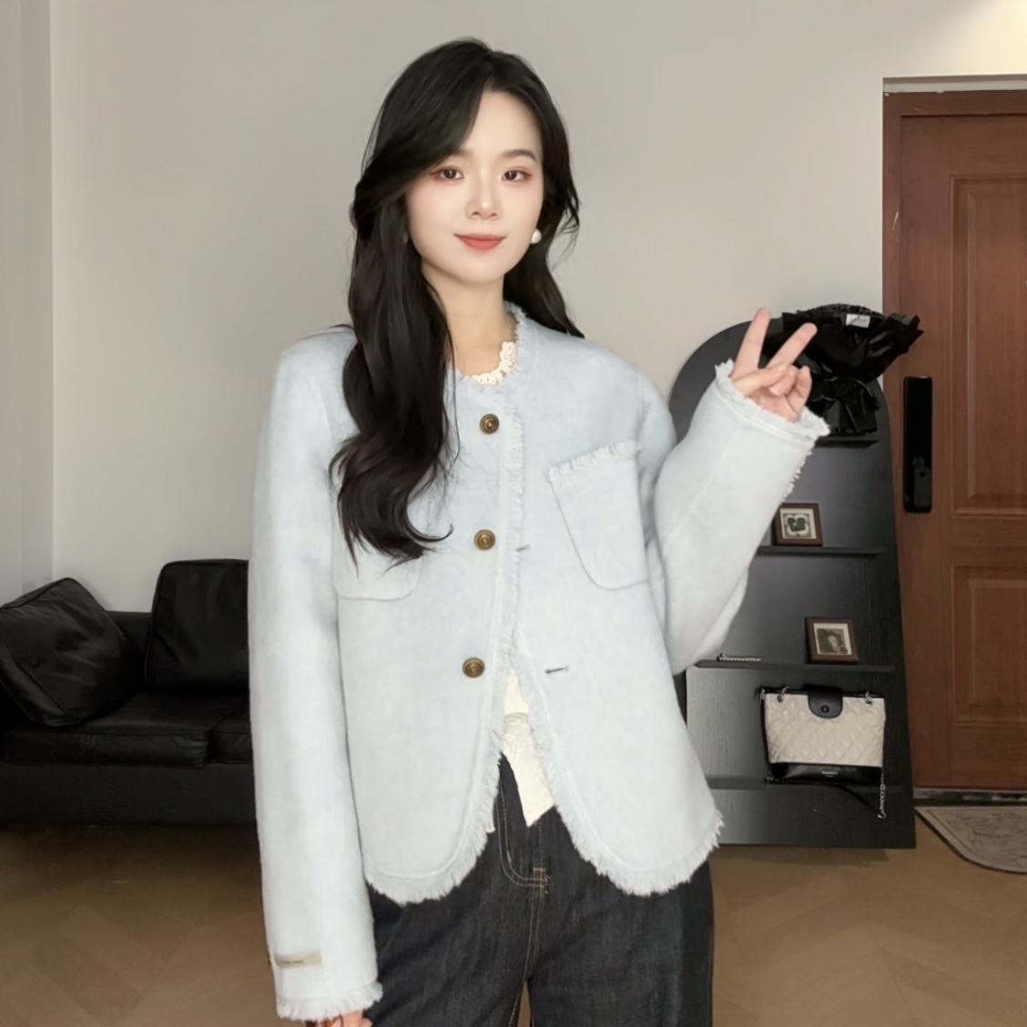 【大萌专属】2025新款拉毛双面呢大衣女秋季爆款毛呢外套8368