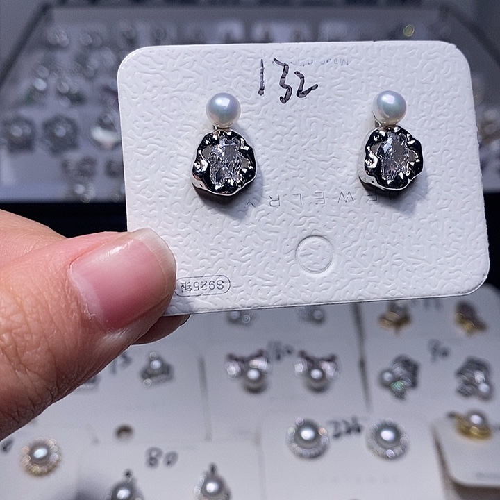淡水珍珠耳饰银S925镶嵌