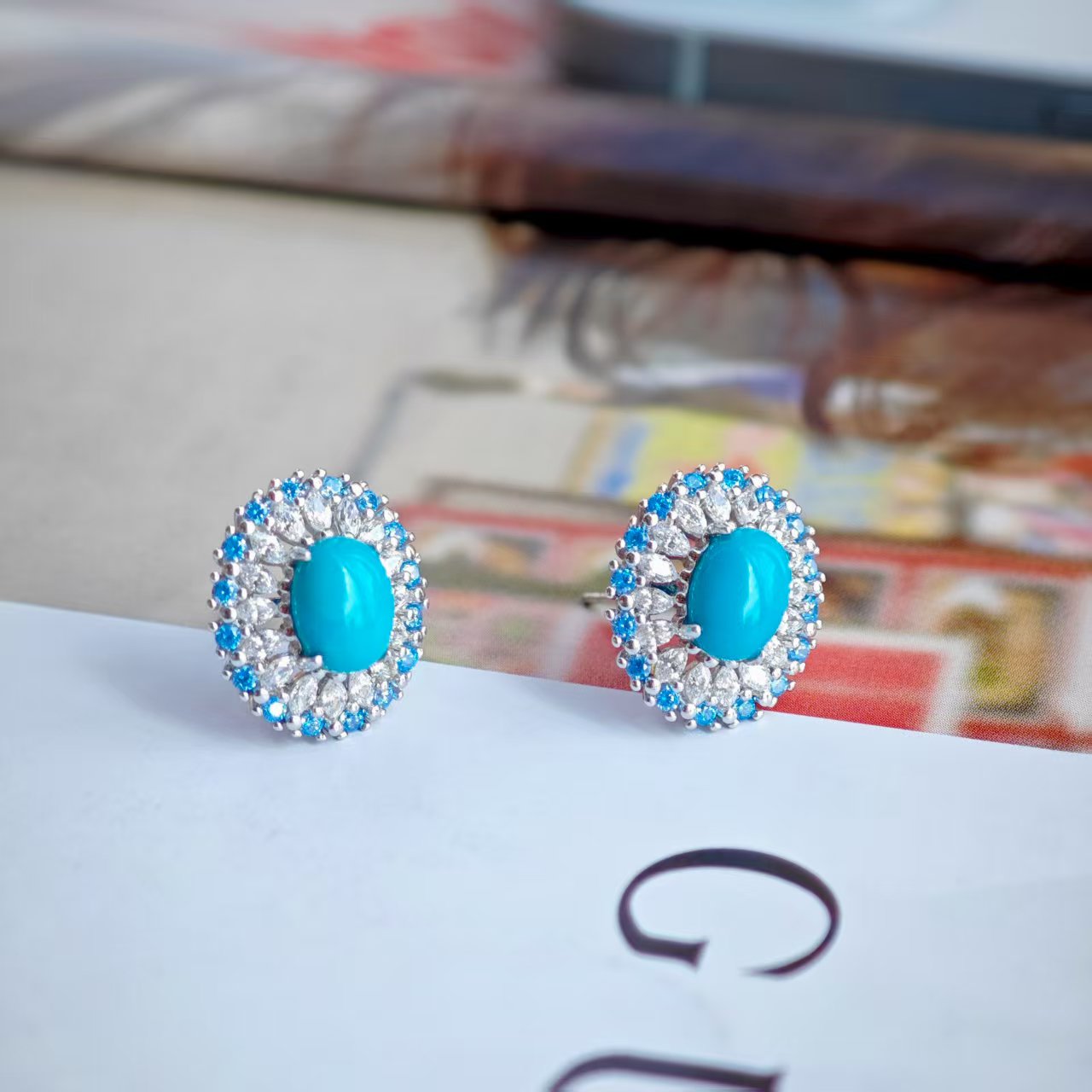 S925银绿松石耳钉温柔润泽雅致