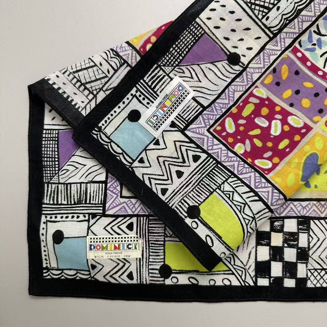 中古方巾vintage日常穿搭休闲手帕卡通巴洛克风格丝巾