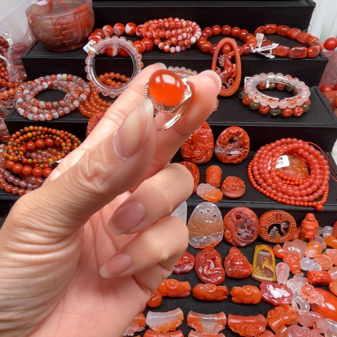 南红玛瑙未镶嵌南红冰红戒指