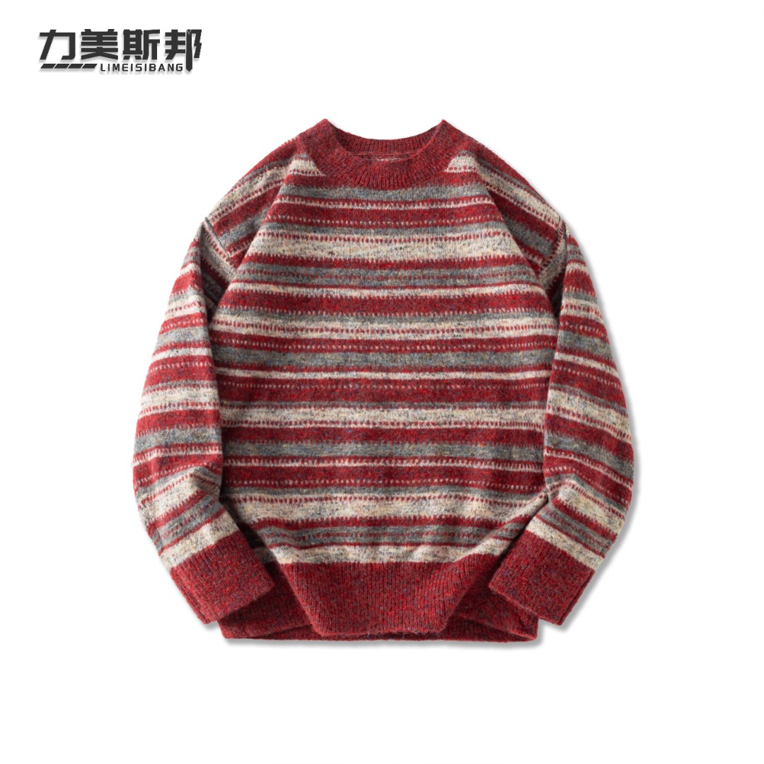 【圣诞快乐】美式复古针织衫条纹慵懒风男款毛衣情侣休闲秋冬提花