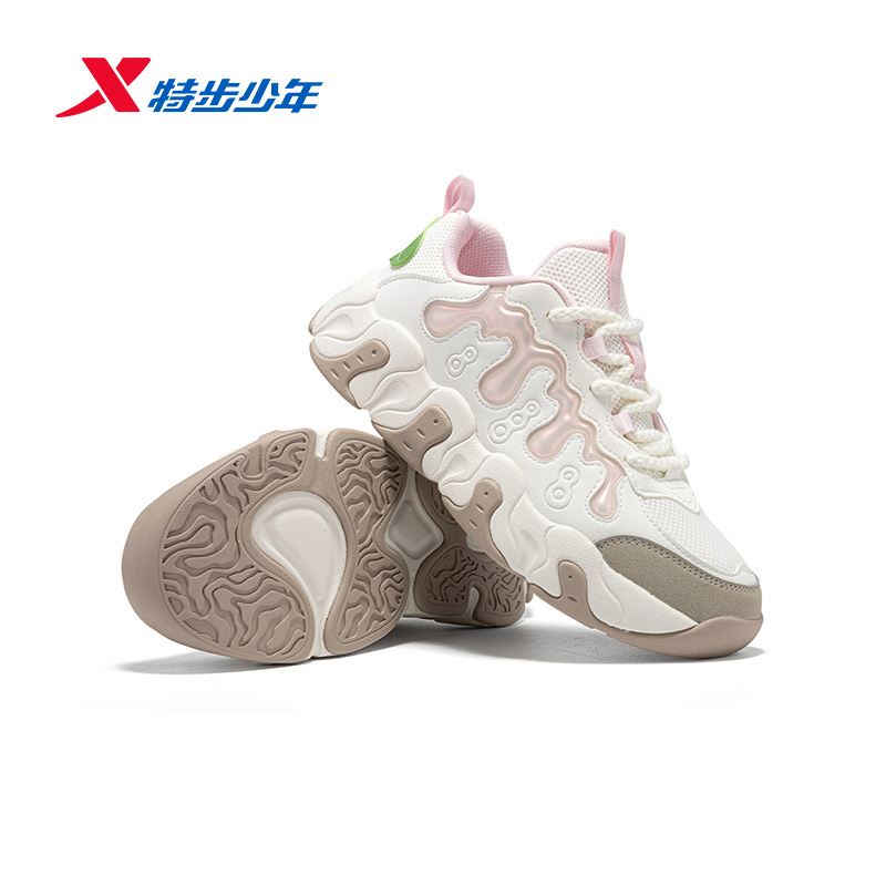 特步儿童新款女大童饼干休闲鞋防滑时尚运动百搭674114324001