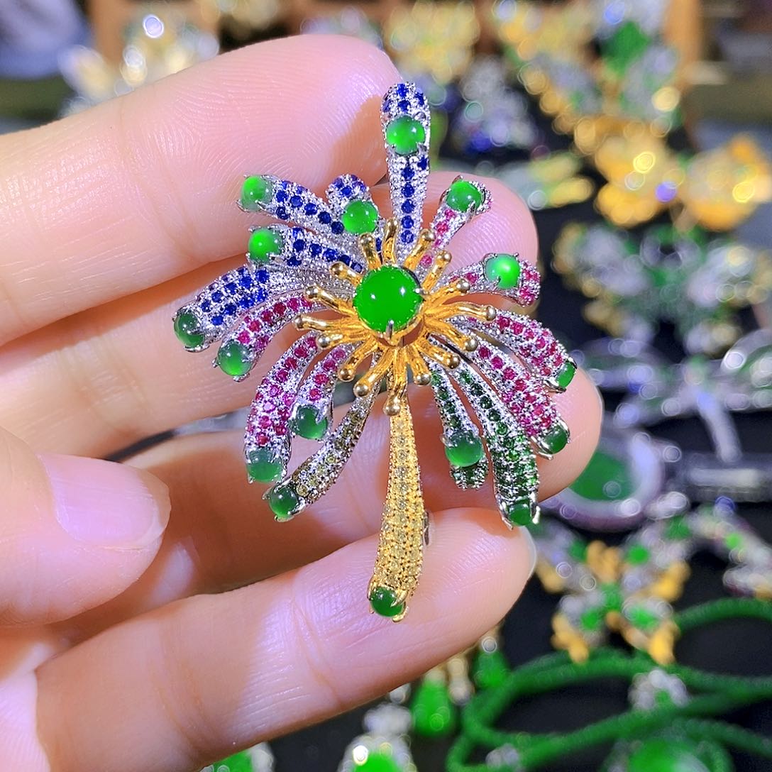 吊坠(不含链)银S925镶嵌翡翠