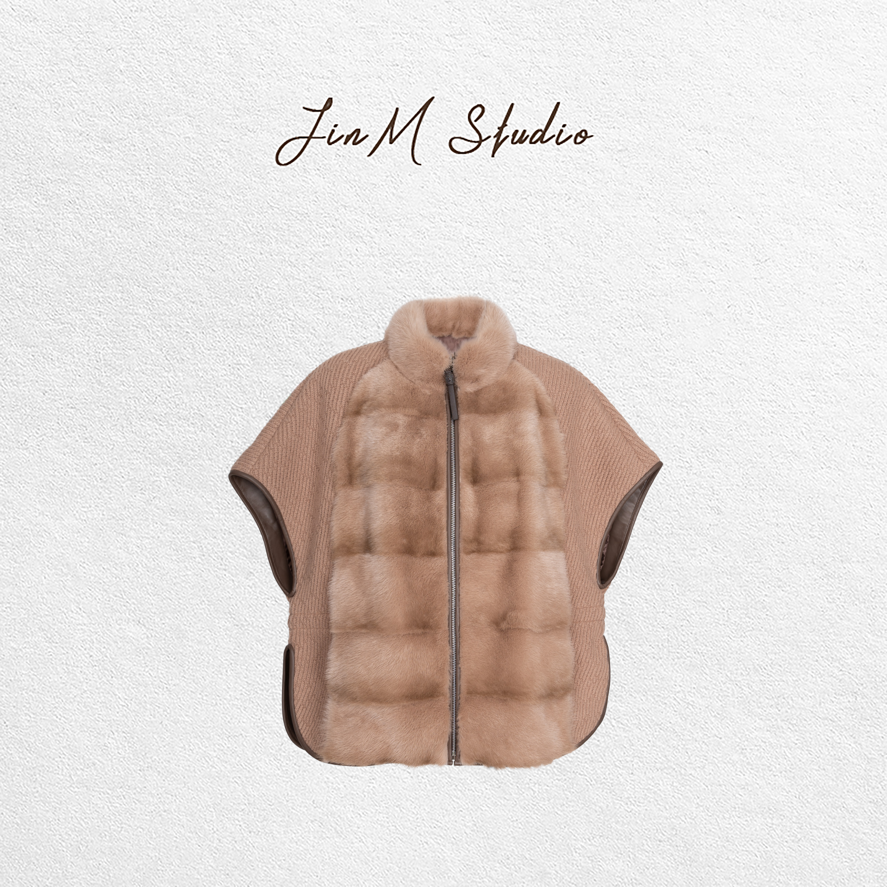 Jinmstudio丨【质地优雅】水貂拼接羊绒毛斗篷马甲外套602501A7046