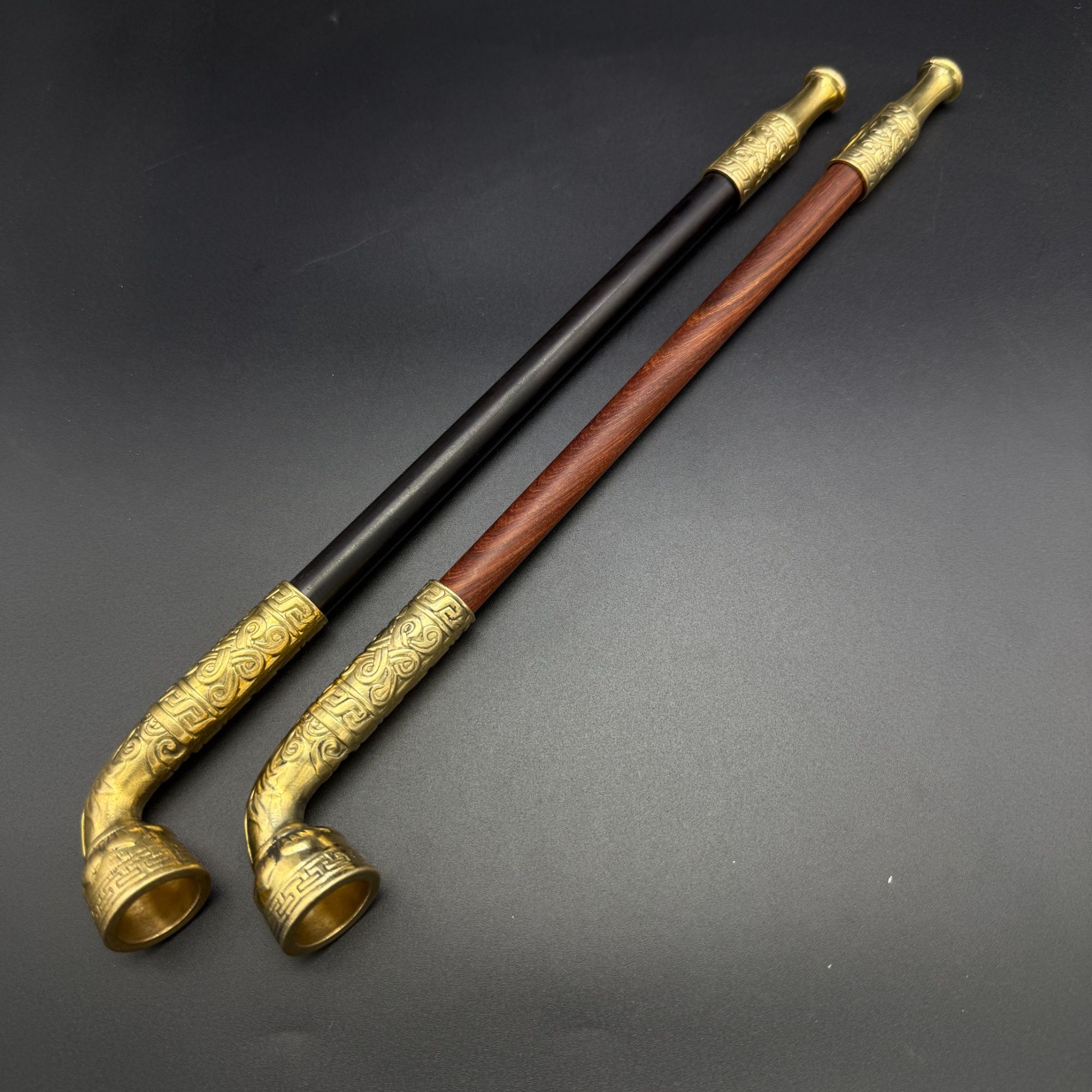 老式旱烟袋黄铜烟嘴锅头紫光檀红檀木烟杆男士老人烟斗烟枪烟具长