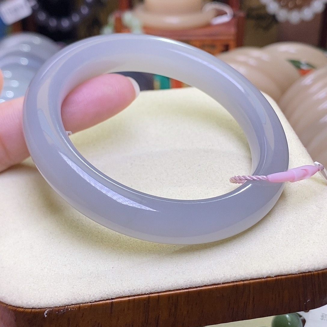 和田玉手镯未镶嵌烟紫冰底老料收藏手镯57.5