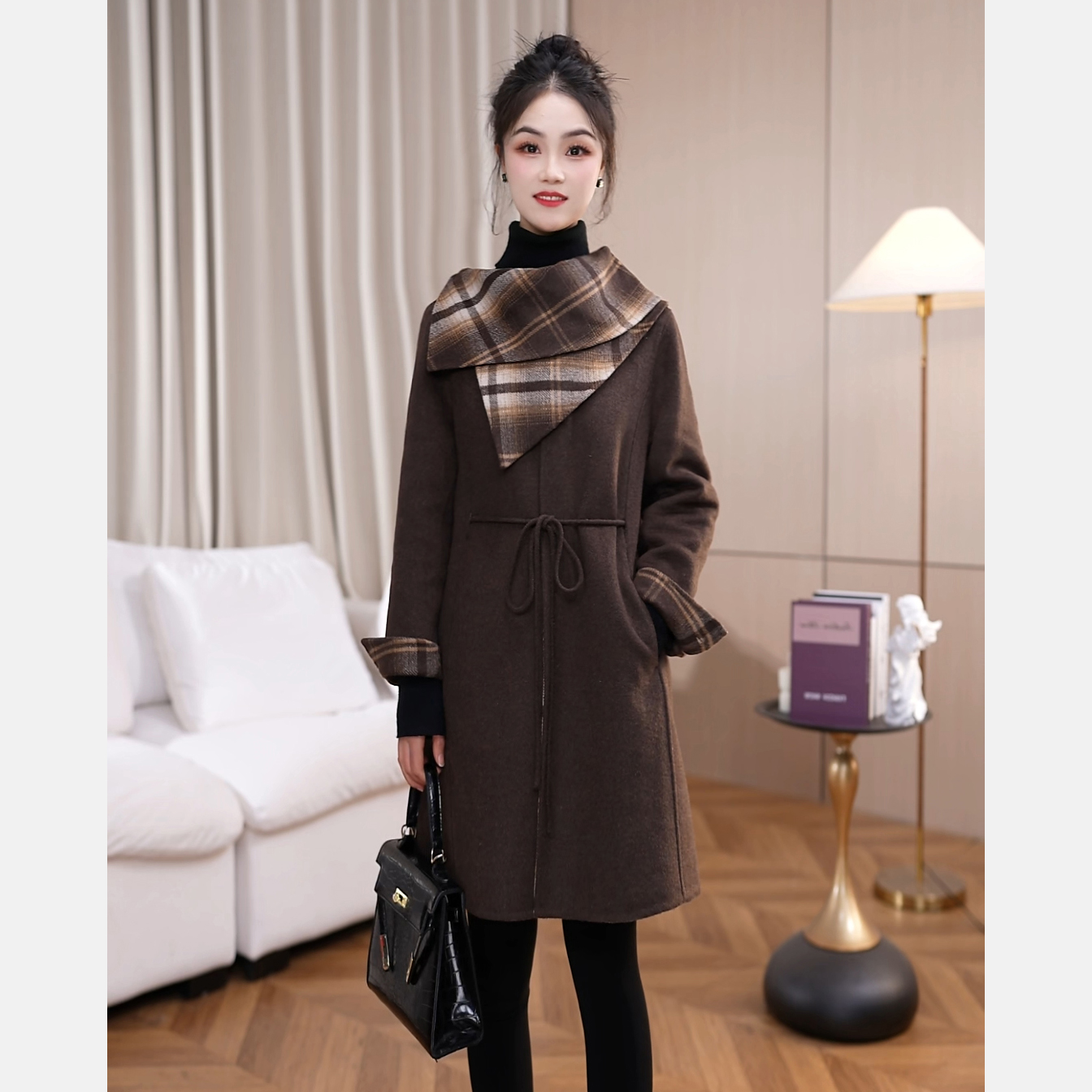 DYD25M1146  双面羊毛大衣外套女中长款绵羊毛2025秋新毛呢外套