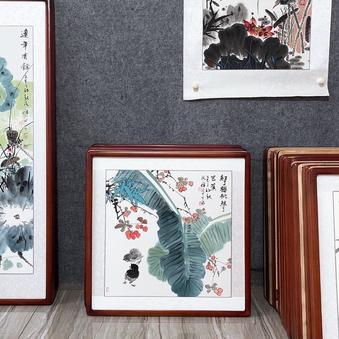 国画书画作品带框63×63