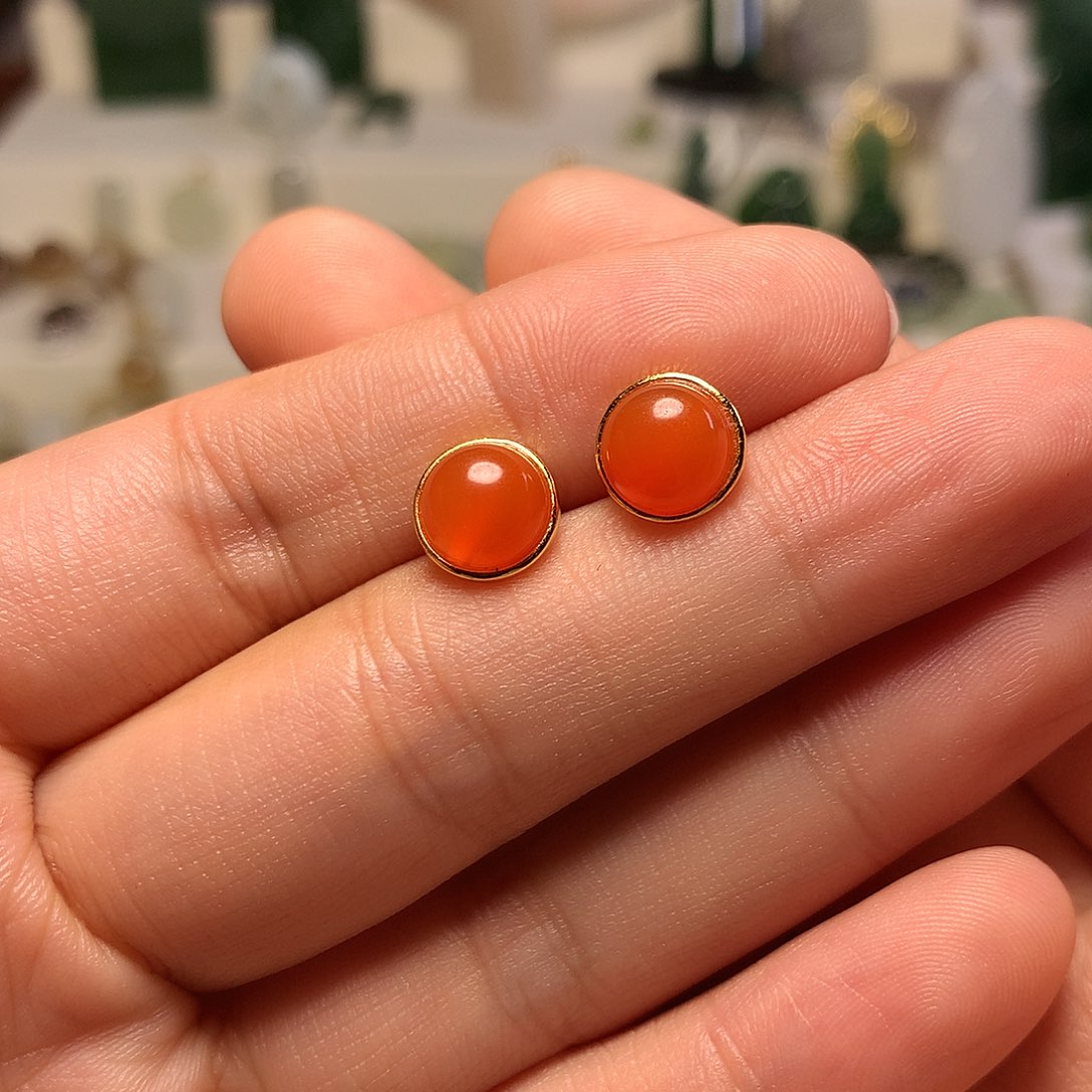 银S925镀金镶嵌南红玛瑙耳饰