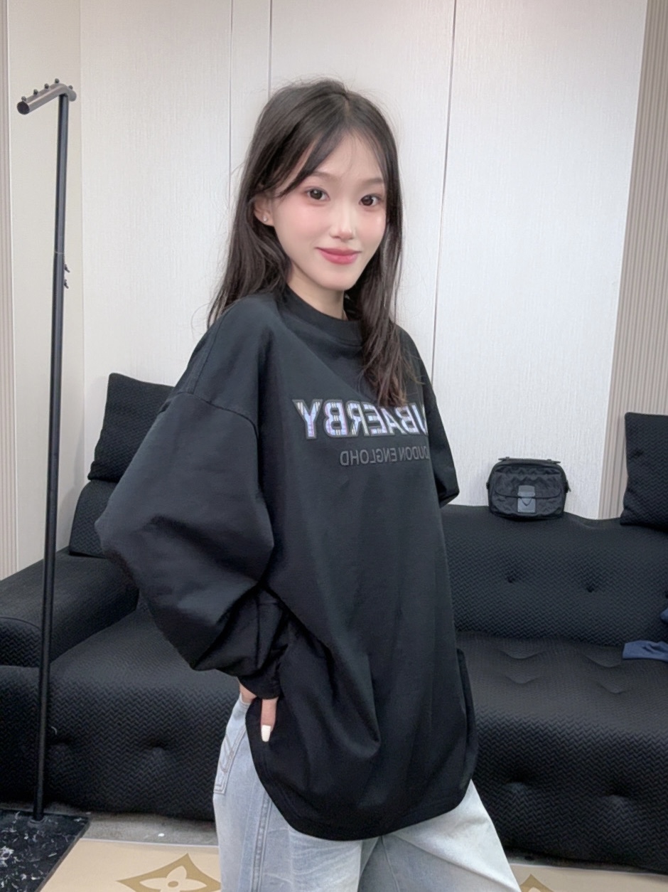 BANSUISDGA2025年新款时尚宽松【蓝底BBR】男女同款长袖T恤