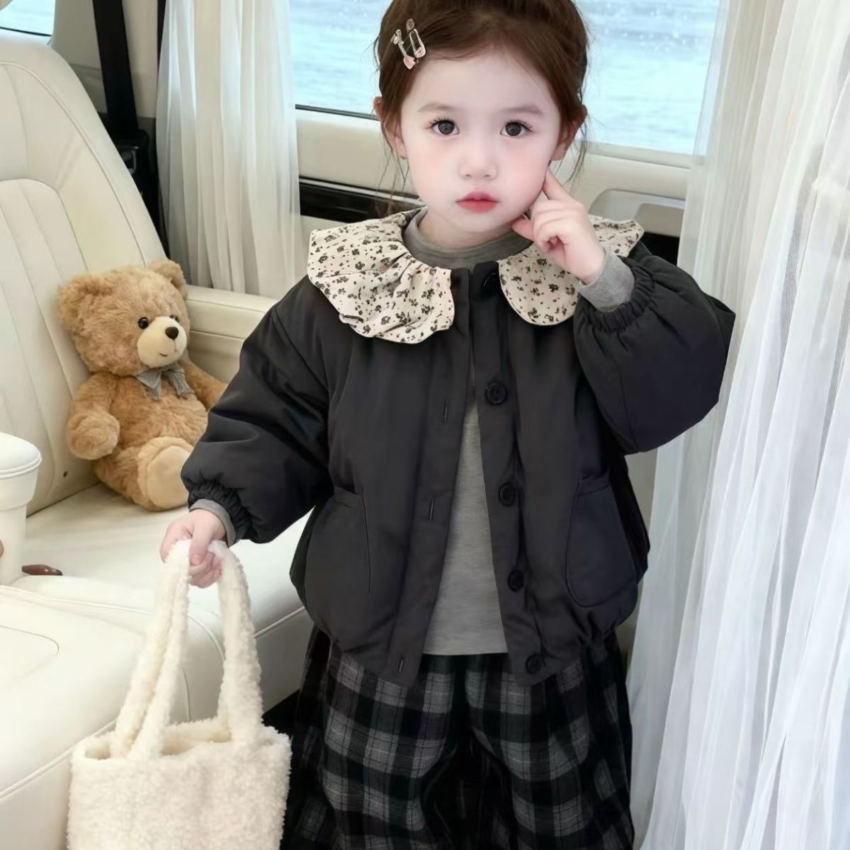 厚款娃娃领碎花纯色圆领棉袄棉服棉衣冬季加绒