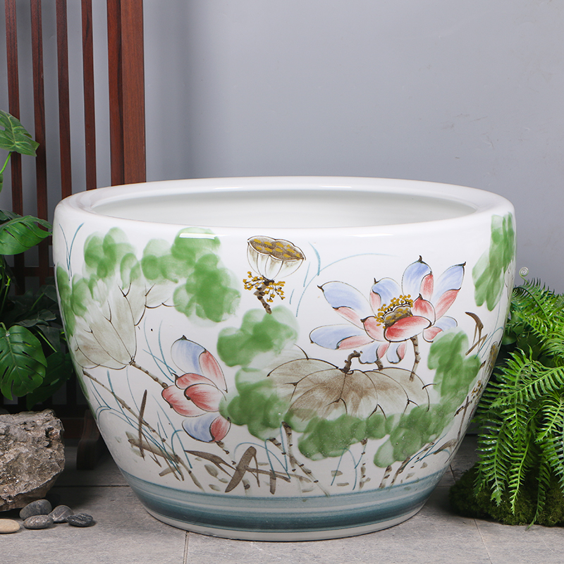景德镇精品手绘陶瓷养鱼缸睡莲盆荷花缸乌龟缸客厅庭院大水缸摆件