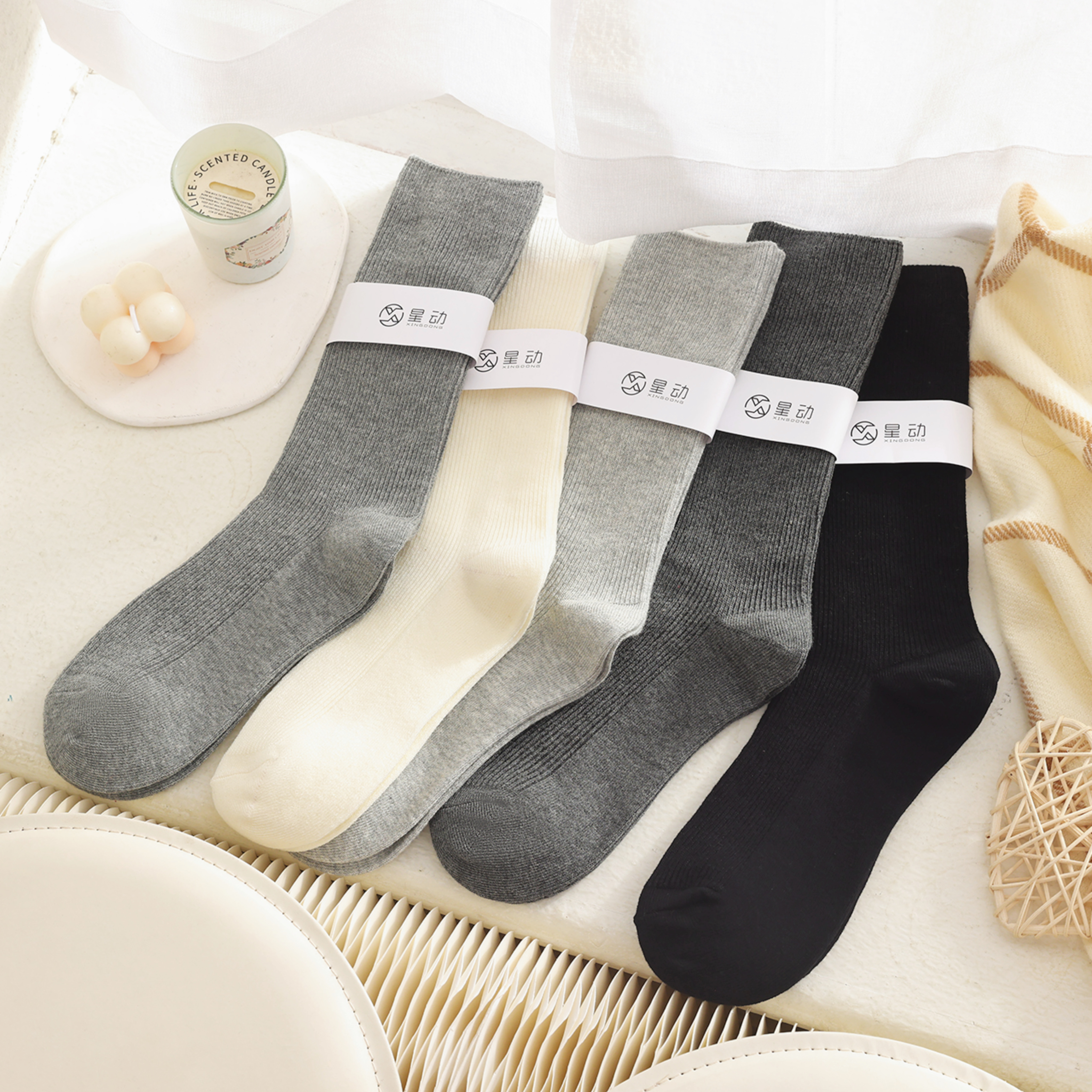 袜子女秋冬长筒堆堆袜 细条韩范ins学院风百搭长袜吸汗透气袜子