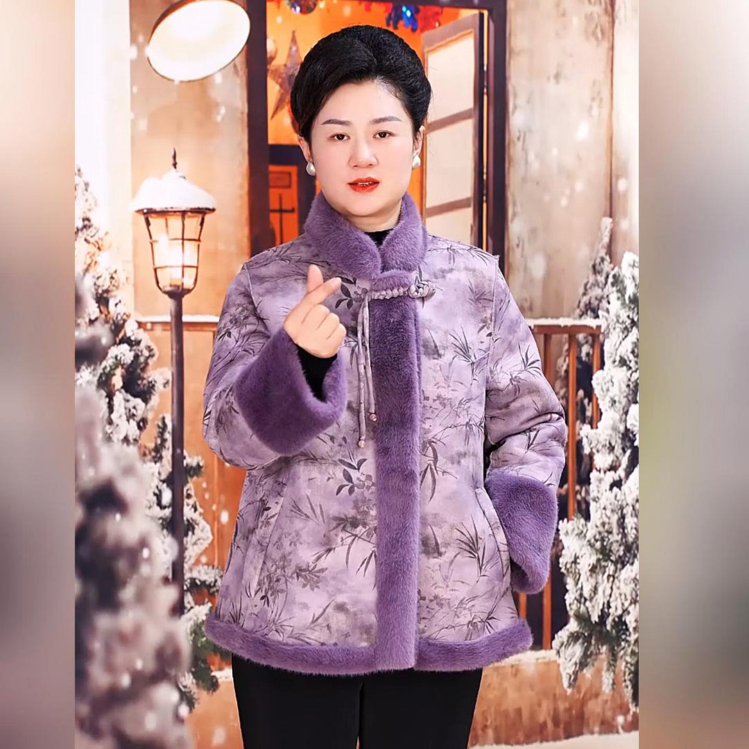妈妈冬装加绒加厚外套中老年人立领洋气奶奶60岁70老人老太太上衣