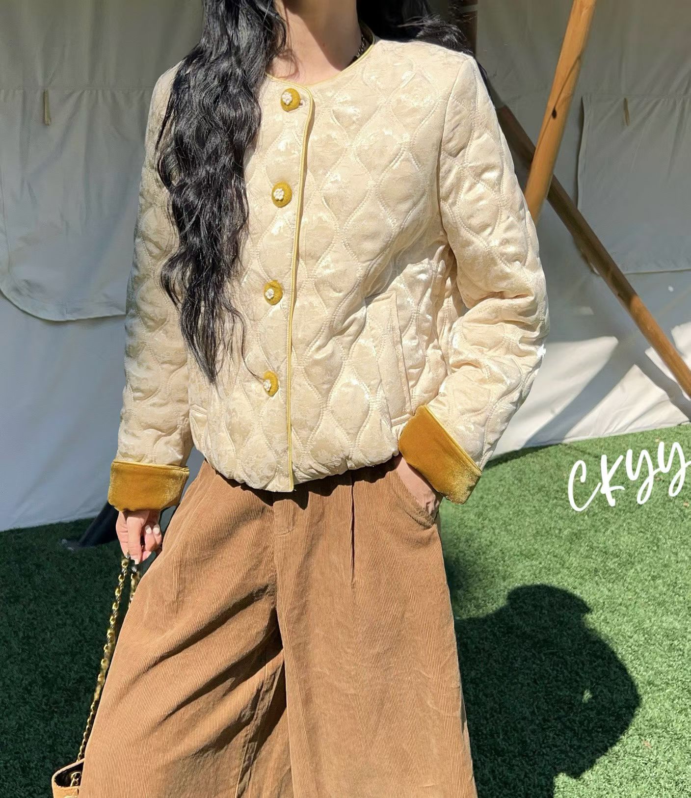 新中式国风复古菱格小香风棉服外套时尚拍照时尚网红洋气高级外套