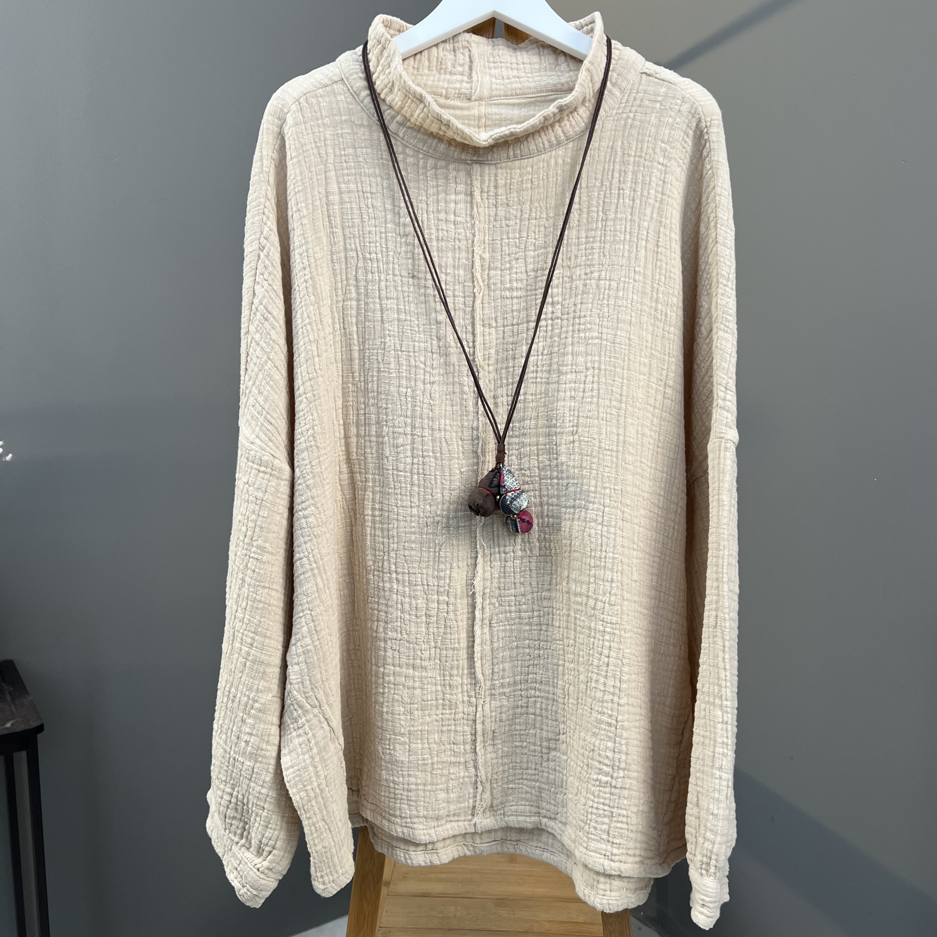 （小米） 半高领打底衫  重工机理麻设计100麻（衣长70胸围140）