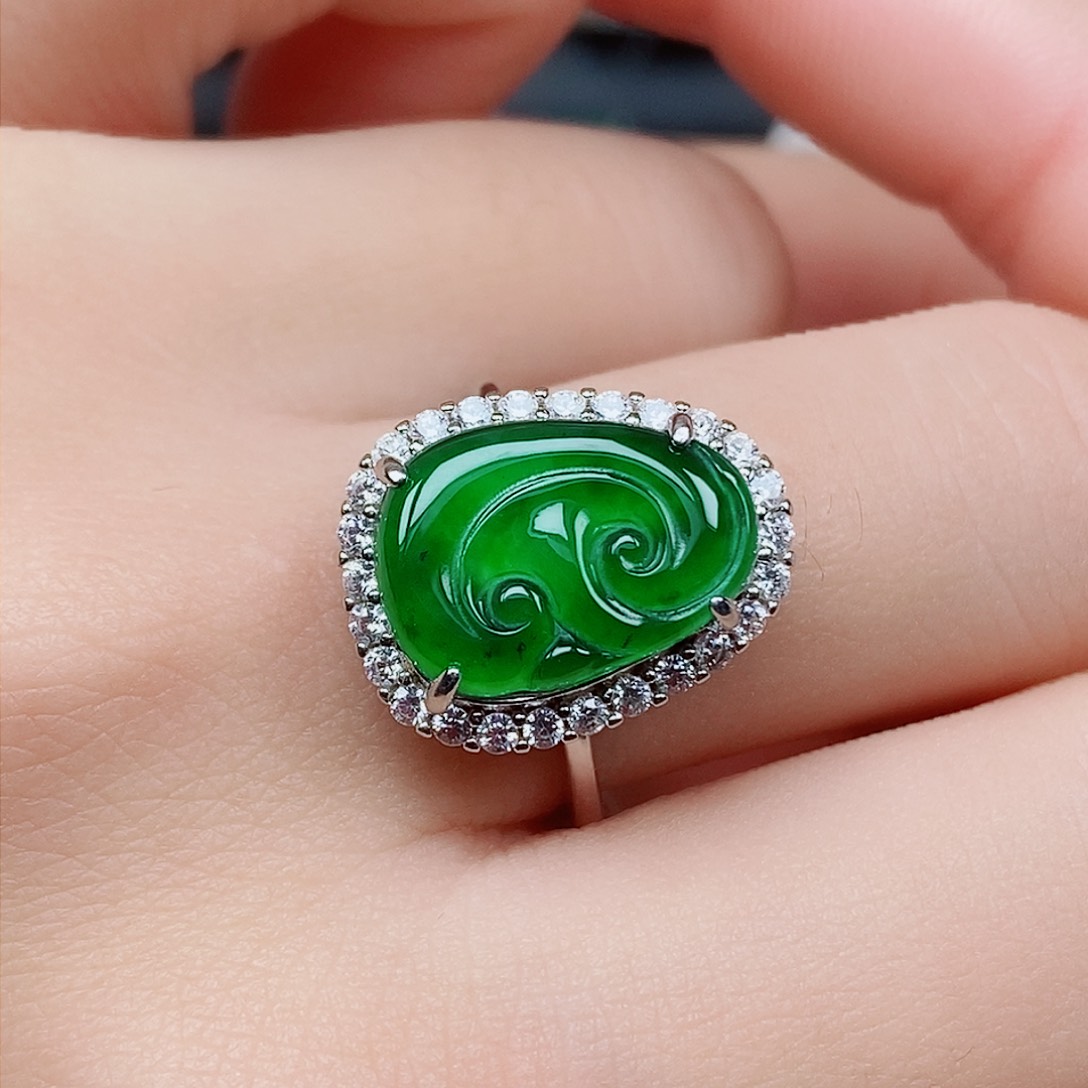 翡翠戒指银S925镶嵌戒指