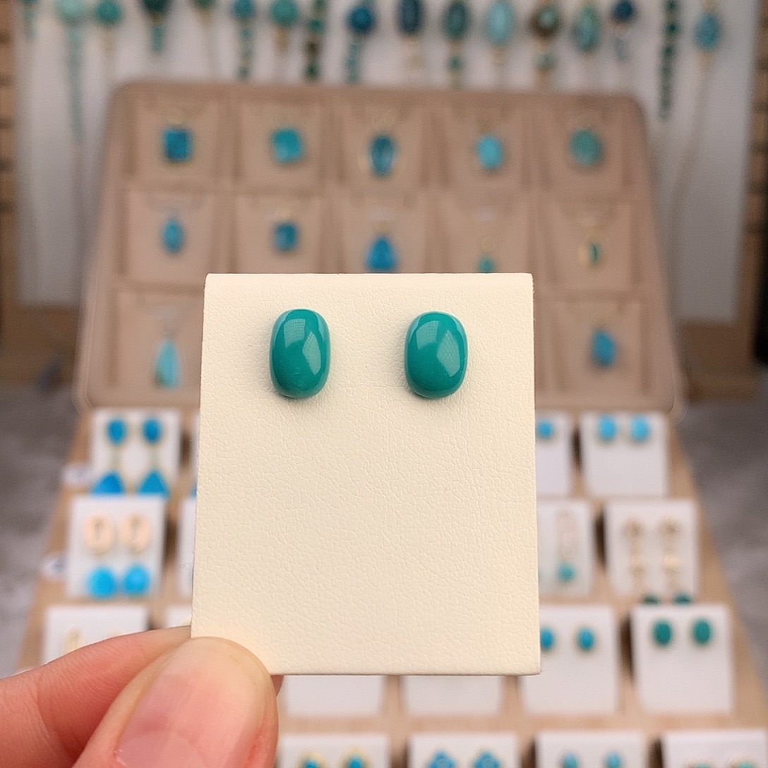 绿松石银S925镶嵌耳饰