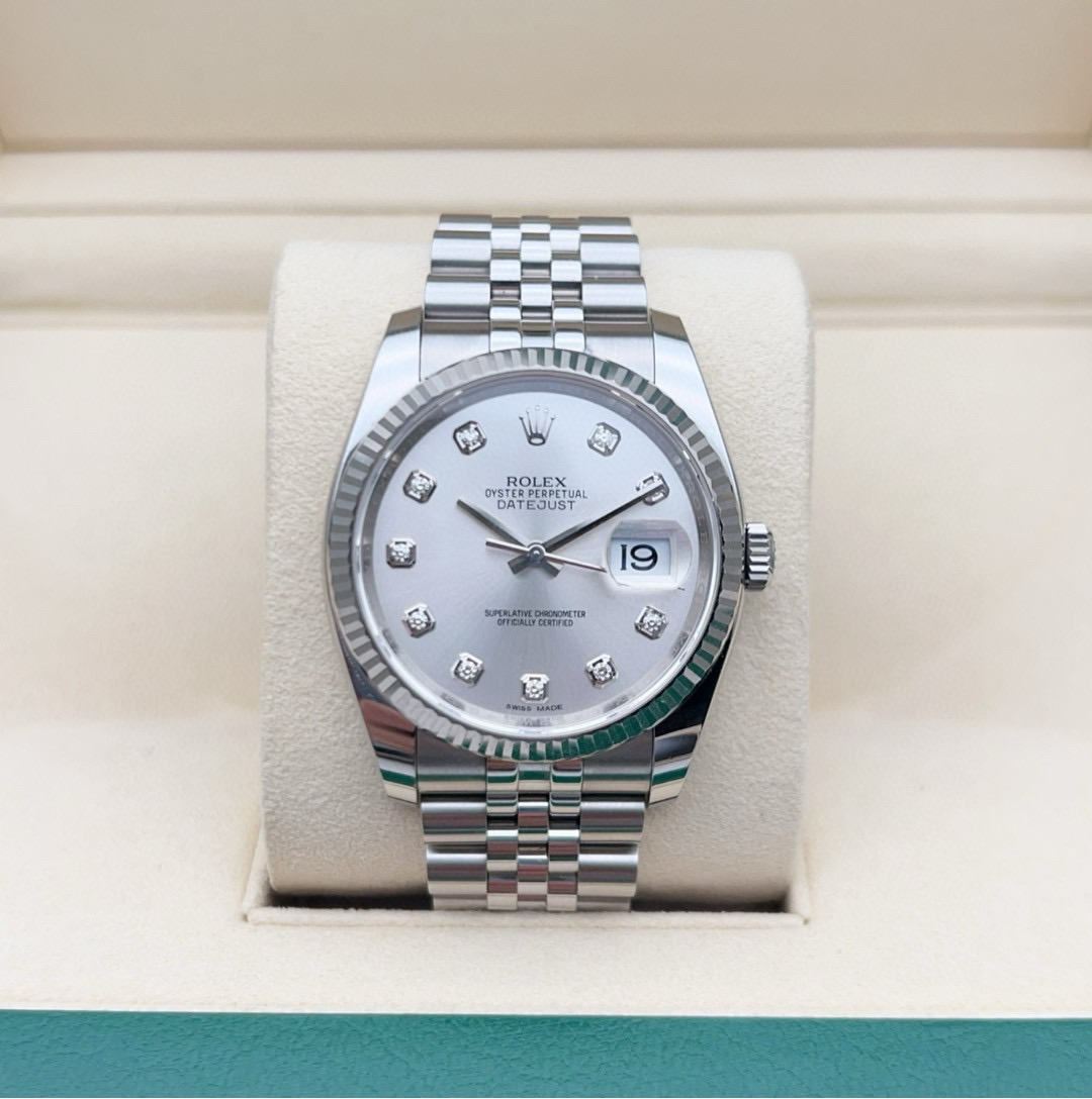99新 Rolex/劳力士 18年全套/日志116234钻刻男士腕表/36mm镶钻男