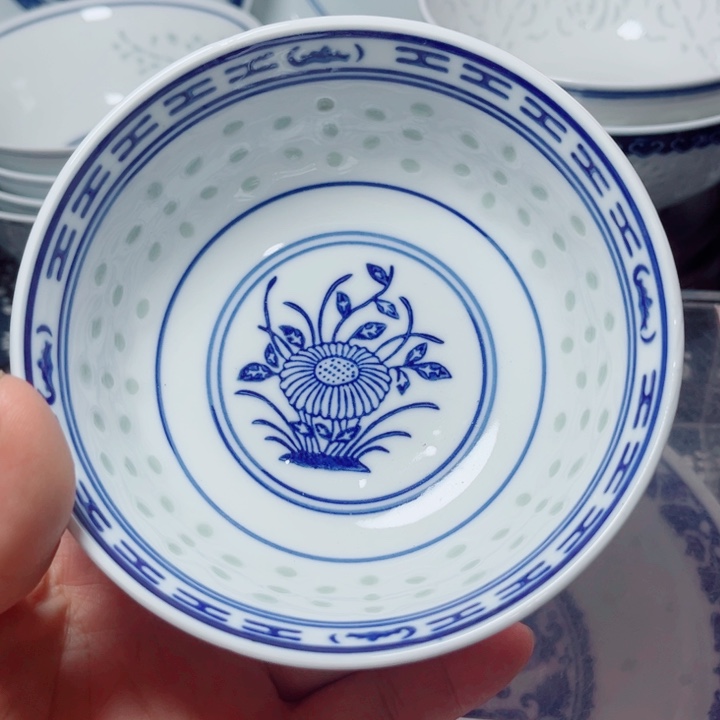 青花玲珑5寸饭碗兰花